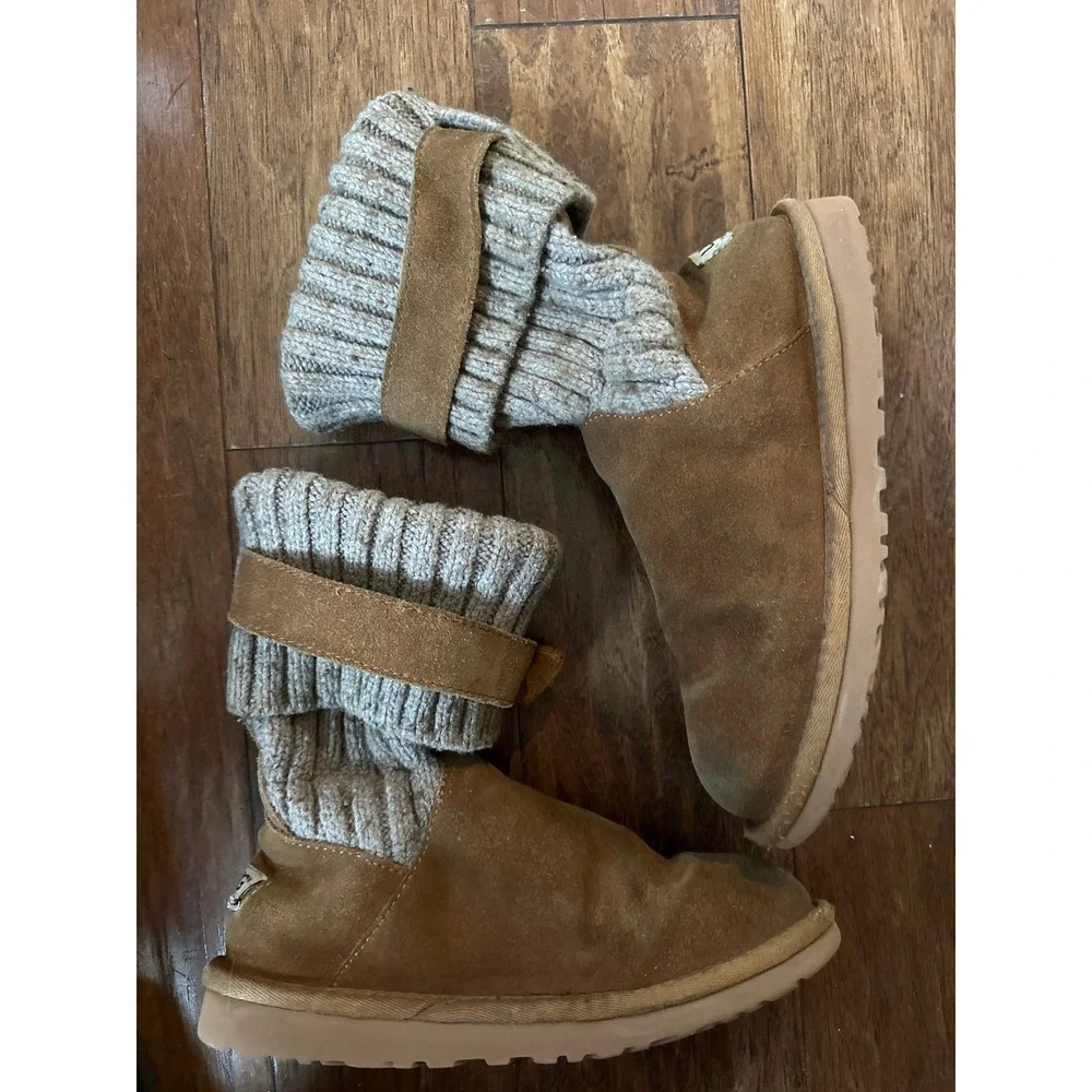 UGG Australia Women's‎ Cambridge Knit Cuff Boots Chestnut Suede & Tan Size 6